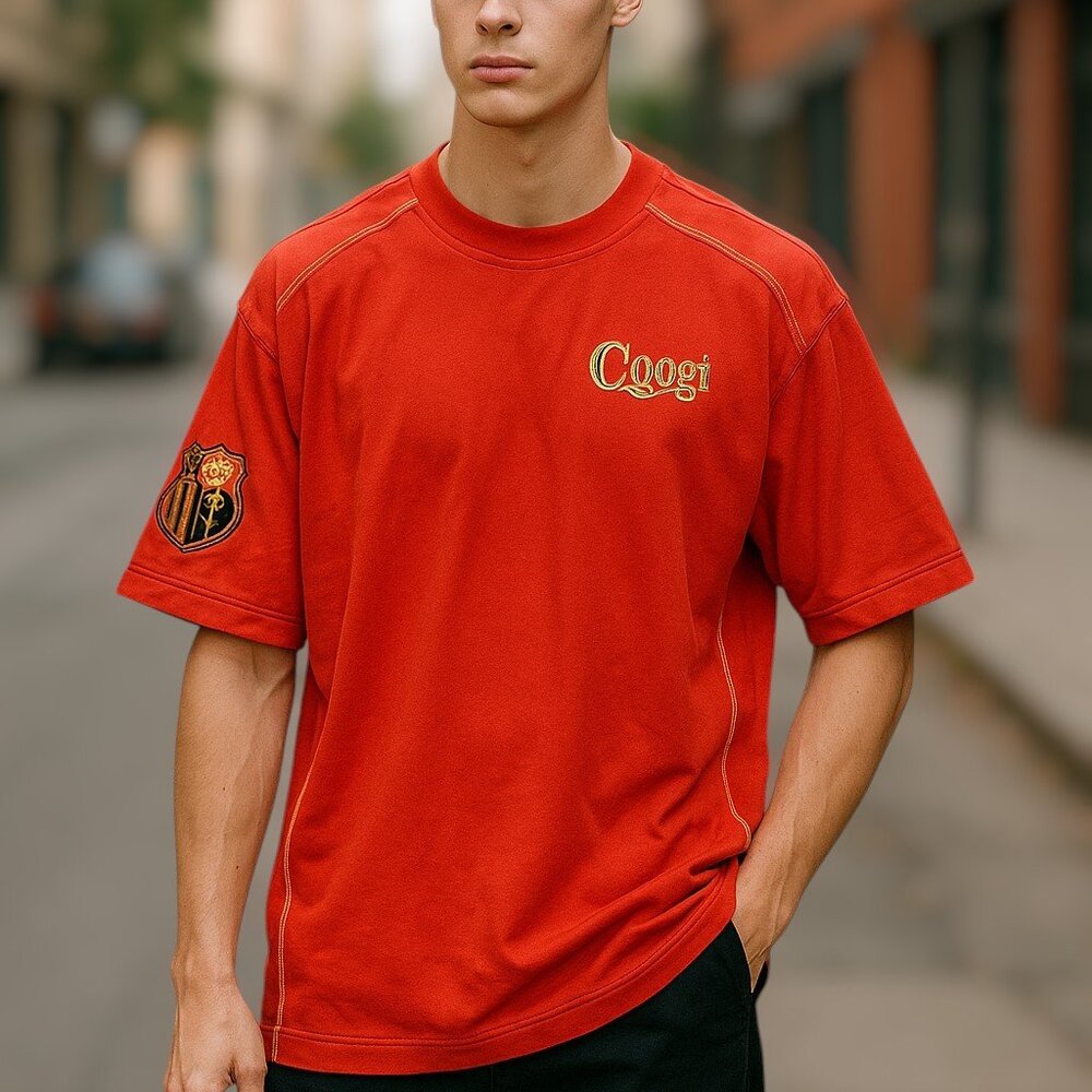 COOGI Short Sleeve Red Cotton T-shirt Embroidery & Felt Detailing Size 3XL